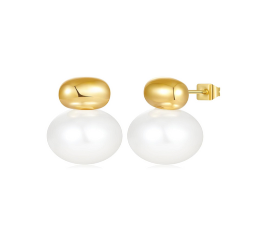 Classy Pearl Gold Stud Earrings