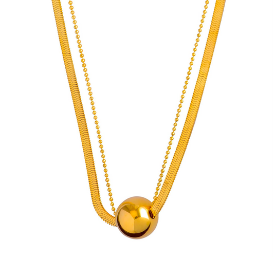 Double Layer Golden Sphere Pendant Necklace