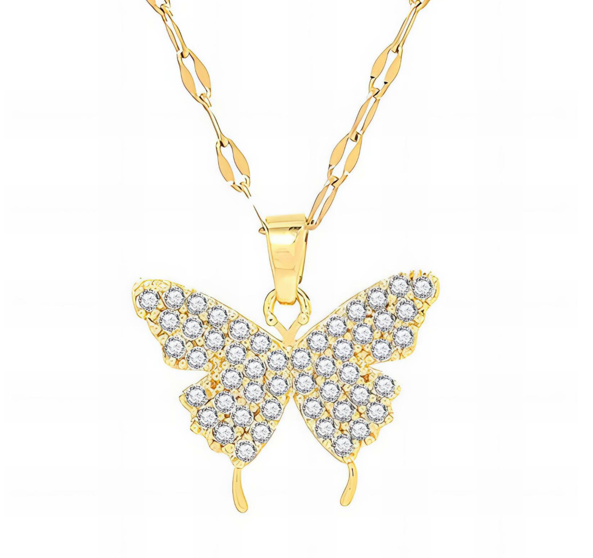 Crystal Butterfly Gold Necklace