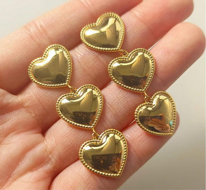 Three Gold Heart Hoop Earrings