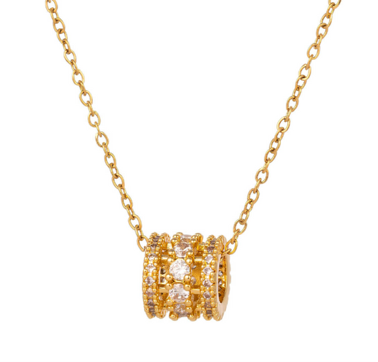 Gold Crystal Barrel Pendant Necklace