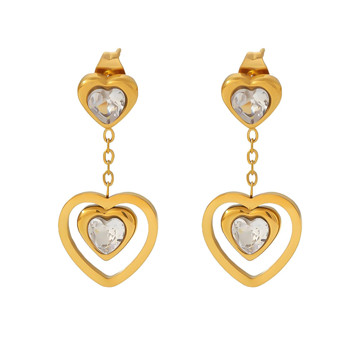 Two Heart Crystal Hoop Earrings