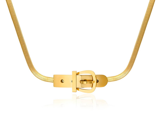 Gold Buckle Belt Choker Necklace