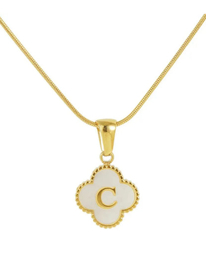 Solitaire Shell Clover Letter Gold Necklace