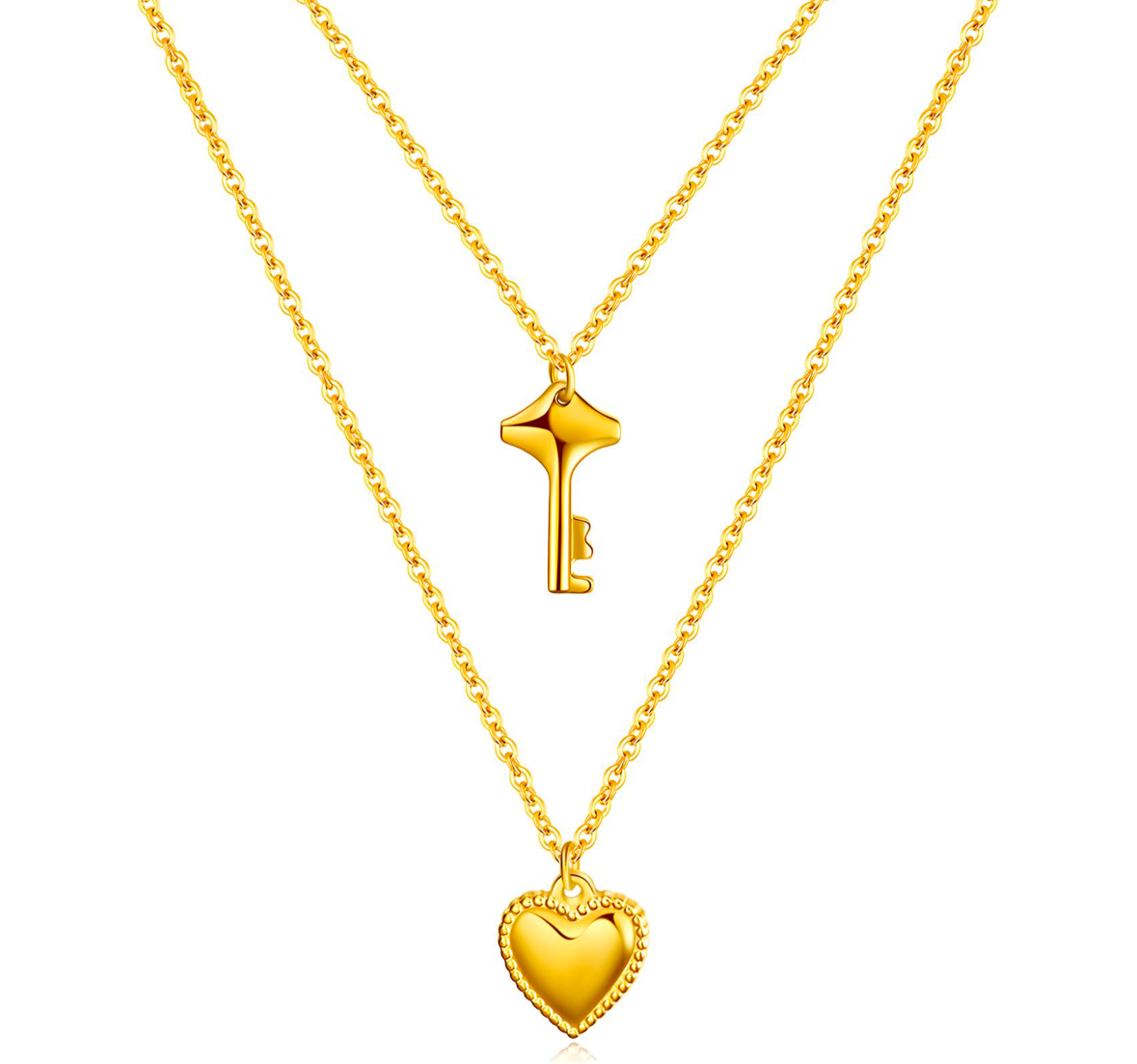 Double Layer Key & Heart Gold Necklace