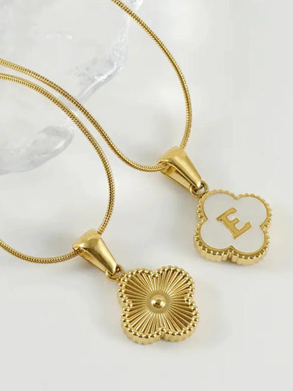 Solitaire Shell Clover Letter Gold Necklace