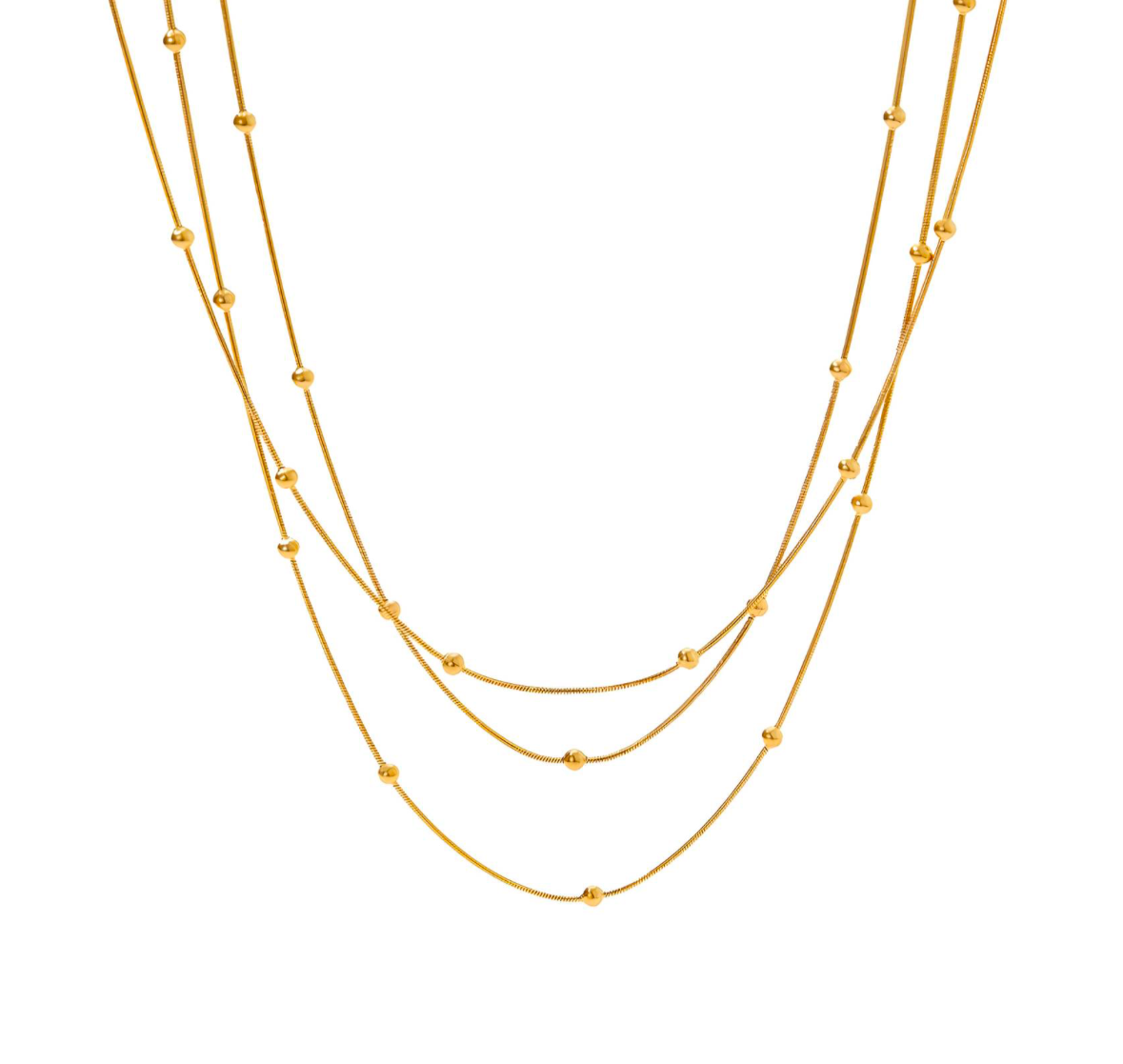 Triple Layer Spheres Gold Necklace