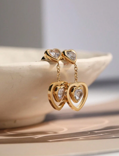 Two Heart Crystal Hoop Earrings