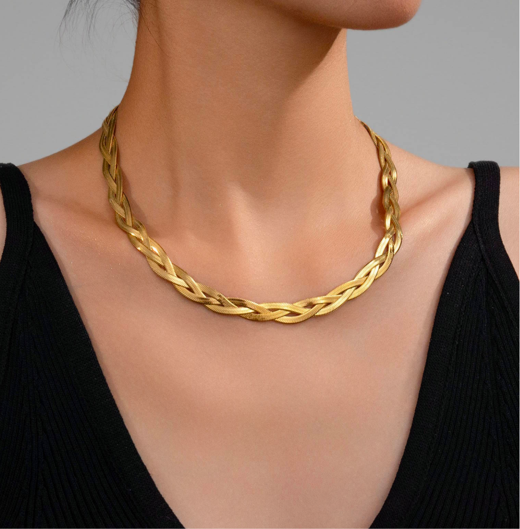 Twisted Triple Flat Snake Chain Necklace