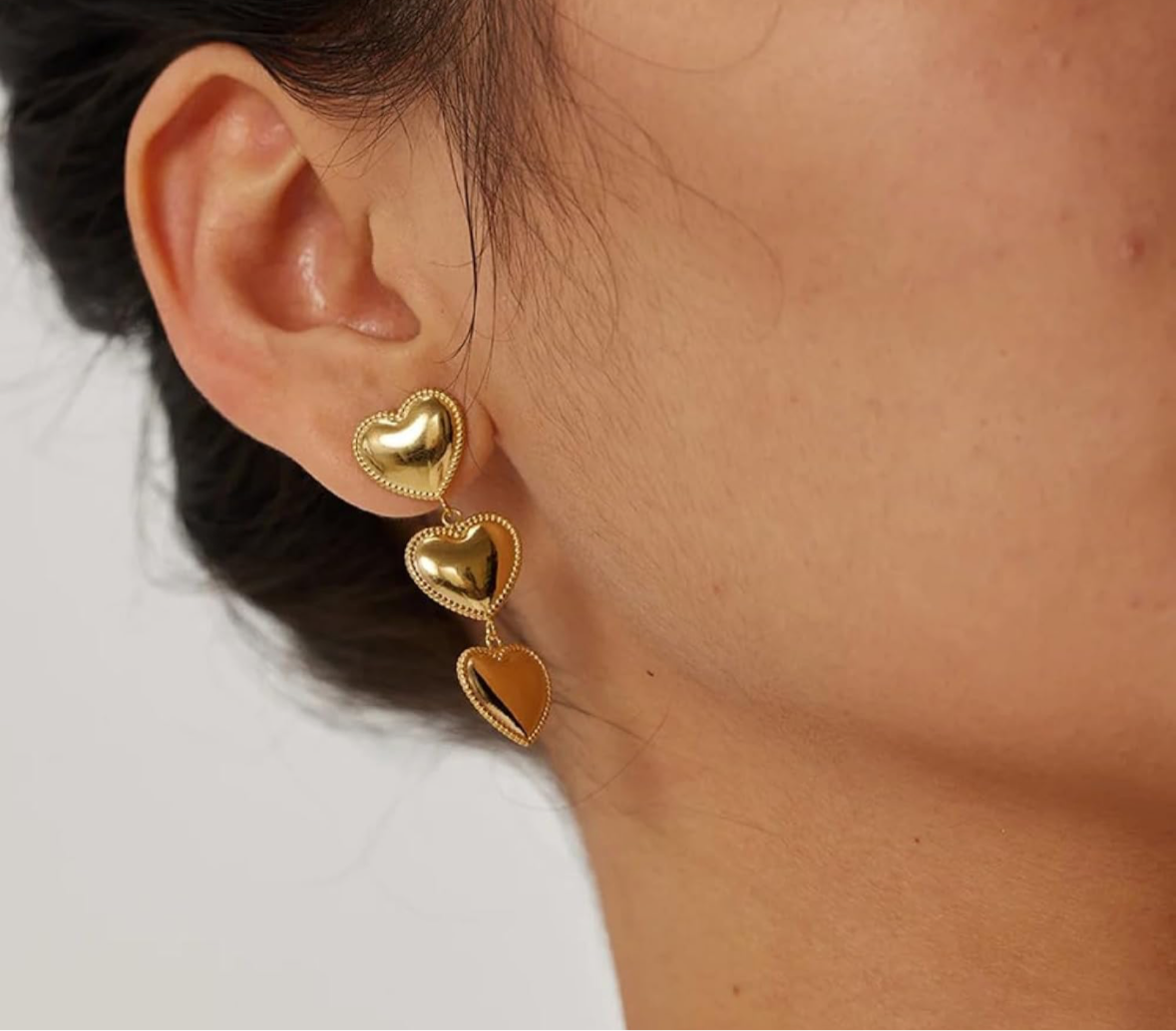 Three Gold Heart Hoop Earrings