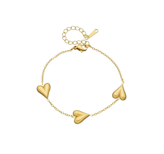 Three Heart Gold Chain Bracelet