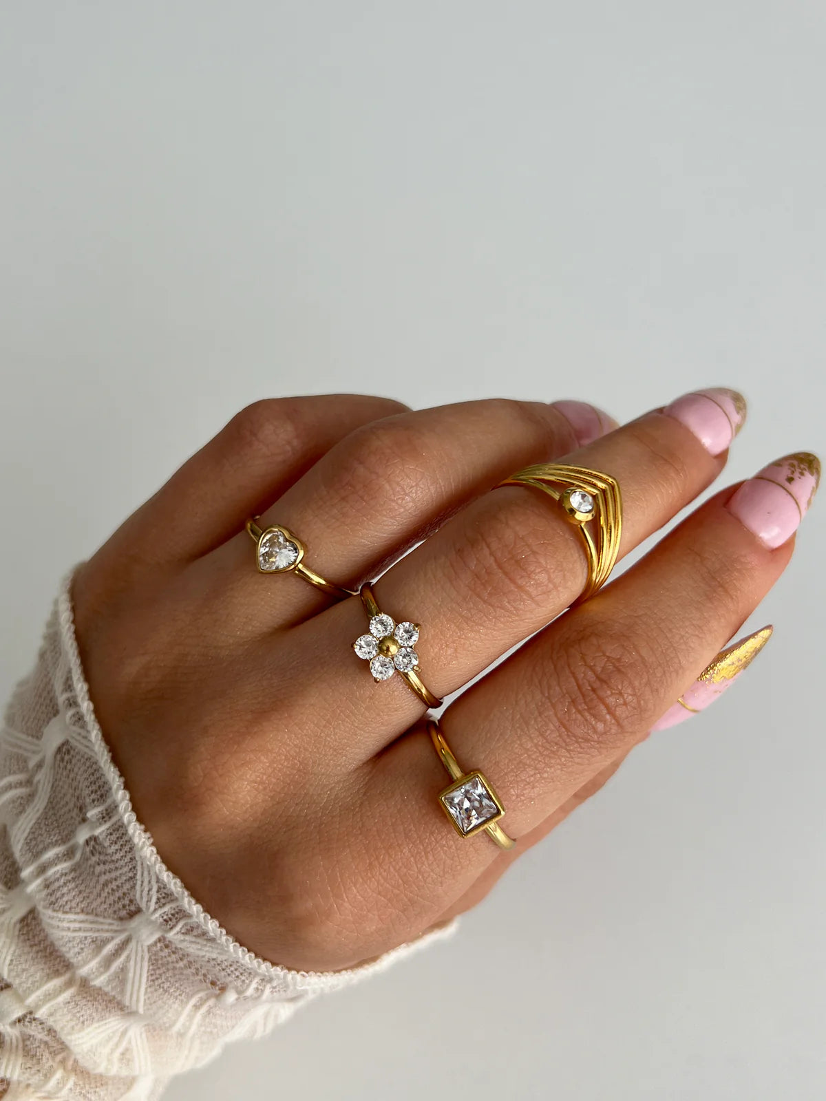 Dainty Gold Heart Crystal Ring