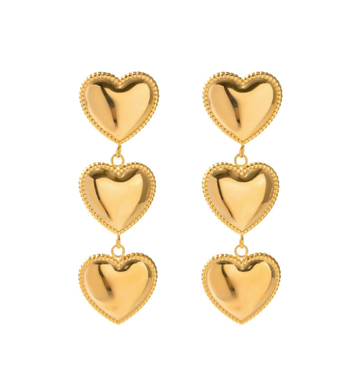 Three Gold Heart Hoop Earrings