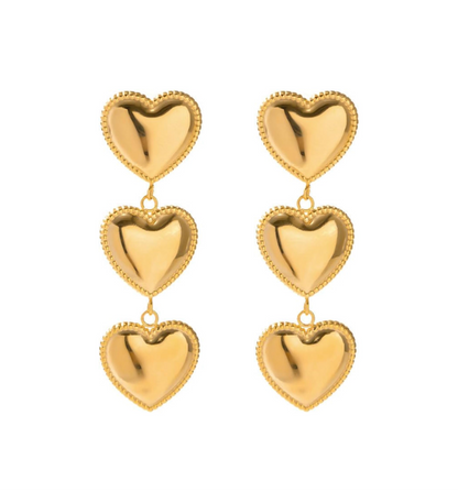 Three Gold Heart Hoop Earrings