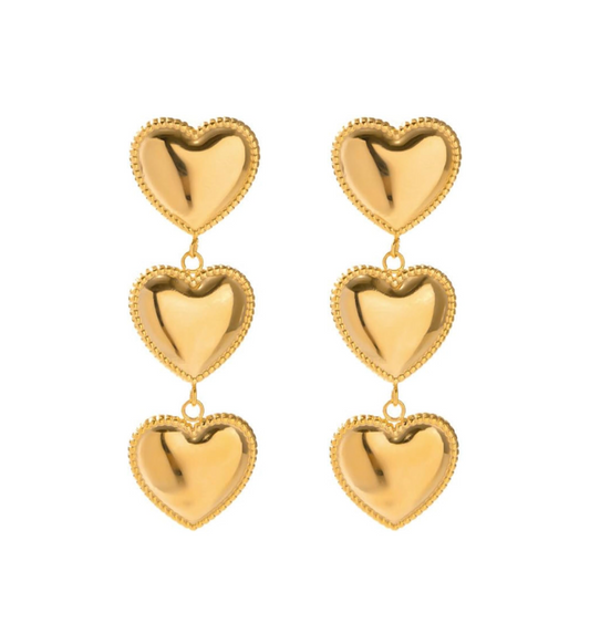 Three Gold Heart Hoop Earrings