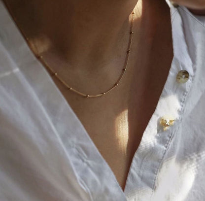 Gold Dainty Beaded Chain Necklace