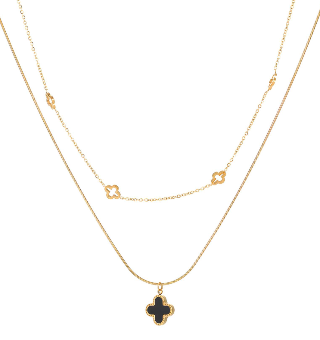 Double Layered Black Clover Necklace