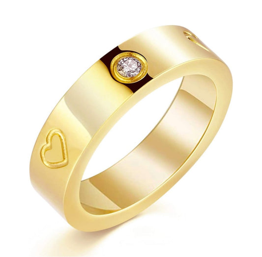 Gold Heart Crystal Band Ring